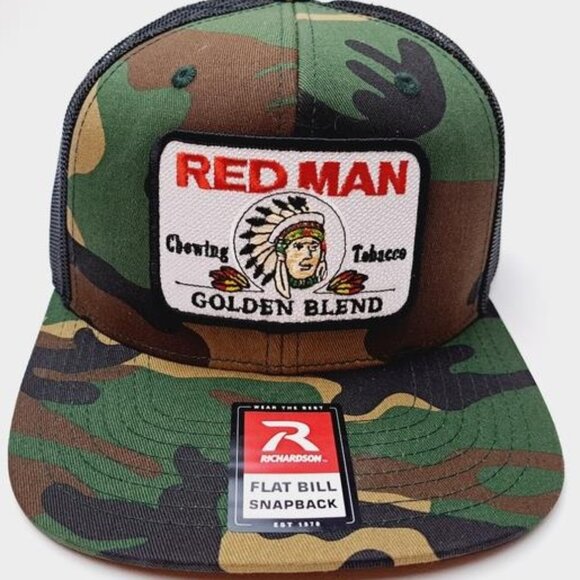 Retro Vintage Style Red Man Tobacco Patch Richardson Flat Bill Snuf Dip Chew Hat